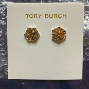 New!! Tory Burch hexagon pave stud earrings